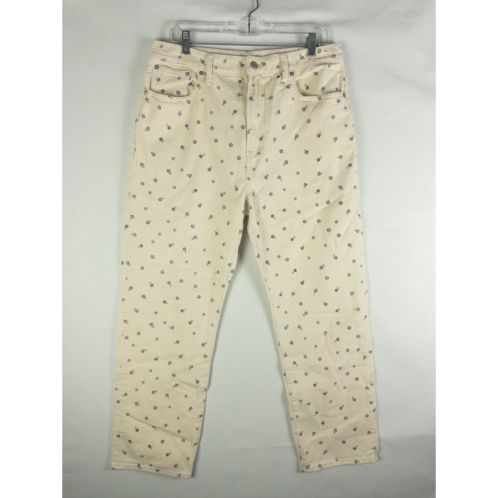 Madewell Perfect Vintage Straight Jean Womens 32 Cream Floral Daisy Print Boho C